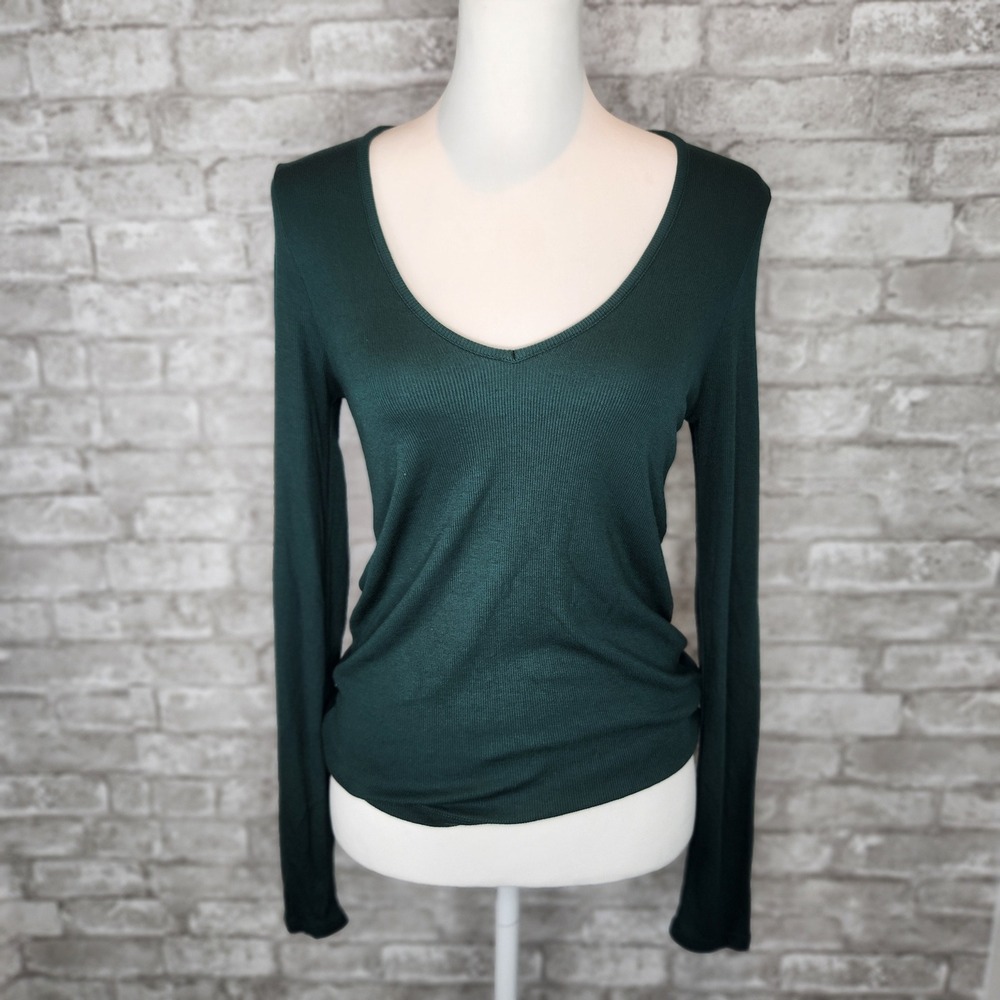 Marine Layer Top Long Sleeve Green Ribbed Knit Scoop‎ Neck Layering Size M